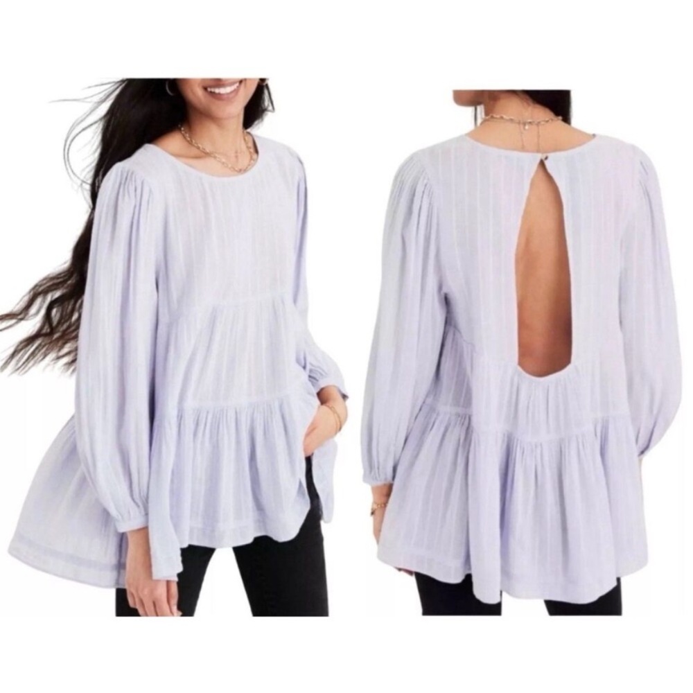 American Eagle Outfitters Long Sleeve Tiered Babydoll Top Lilac Blouse Size XS